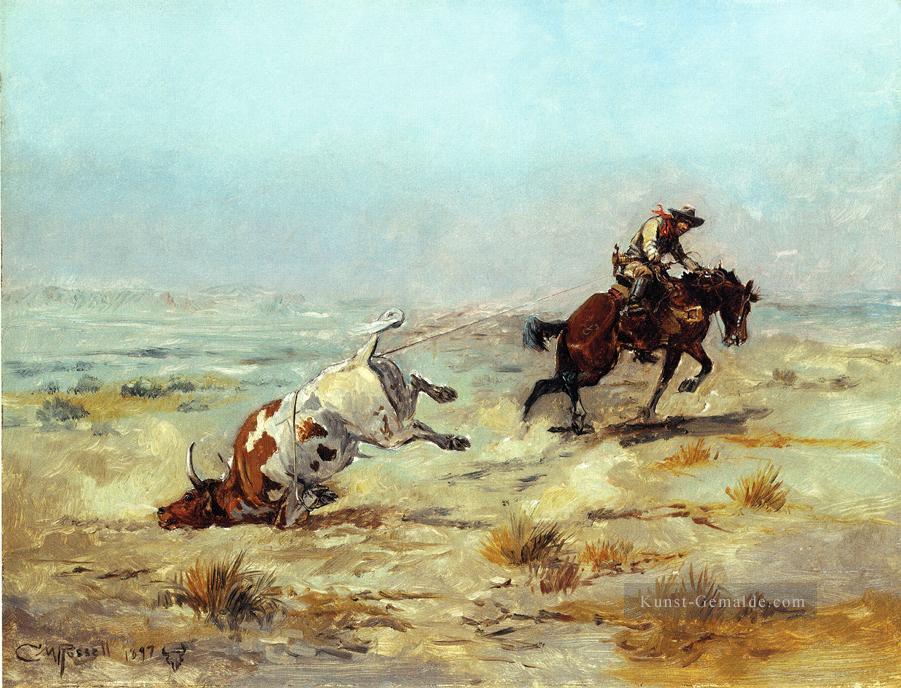 Lassoing ein Steer Westlichen Amerikanischen Charles Marion Russell Ölgemälde